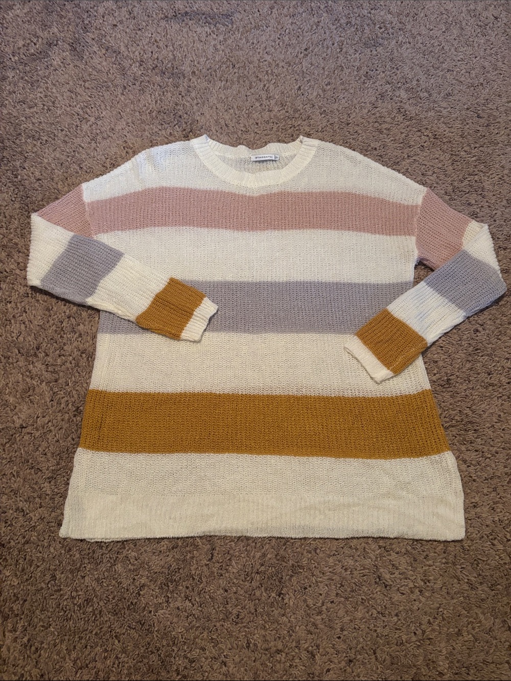 Staccato Striped Crewneck Sweater in Cream, Pink, Gray & Mustard S
